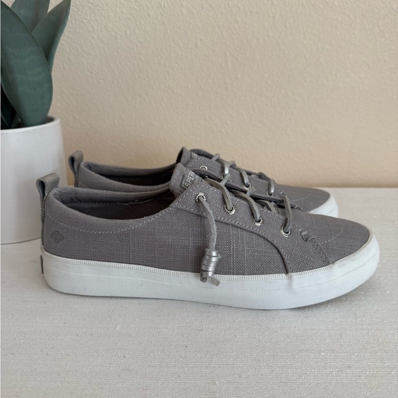 Sperry Shoes - Sperry Gray Canvas Leather Lace Up Slip-On Sneakers
